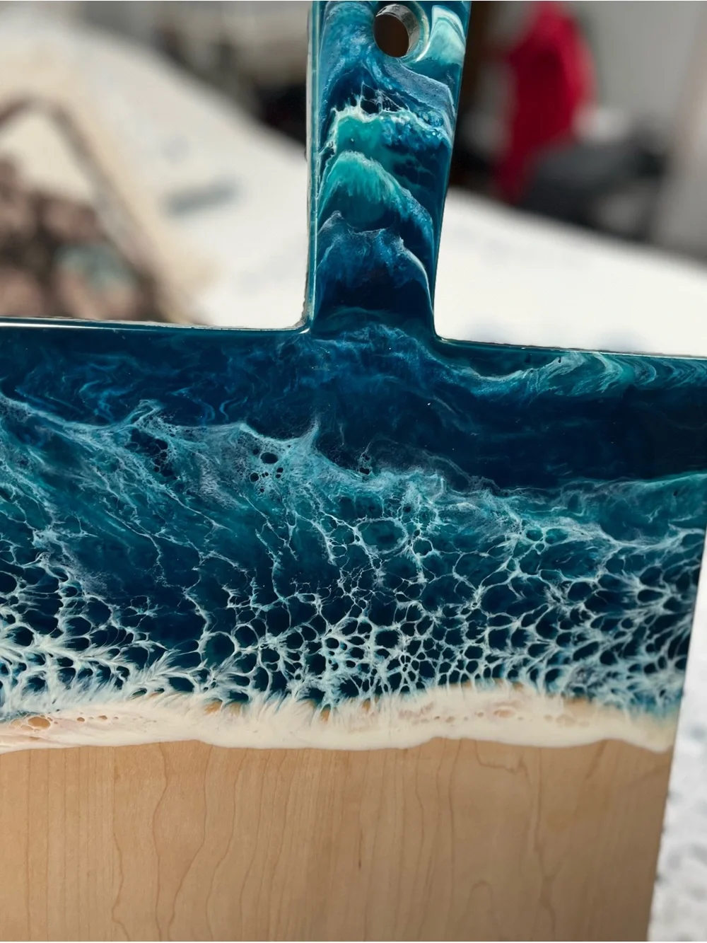 Resin Ocean Wave Cutting Board in Deep Teal & White